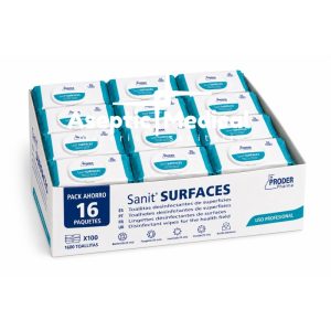 Sanit SURFACES Toallitas Desinfectantes de Superficies. Pack 16 paquetes
